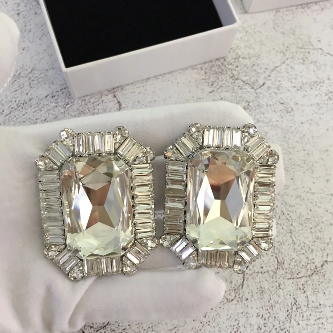 European and American popular geometric crystal ear clips