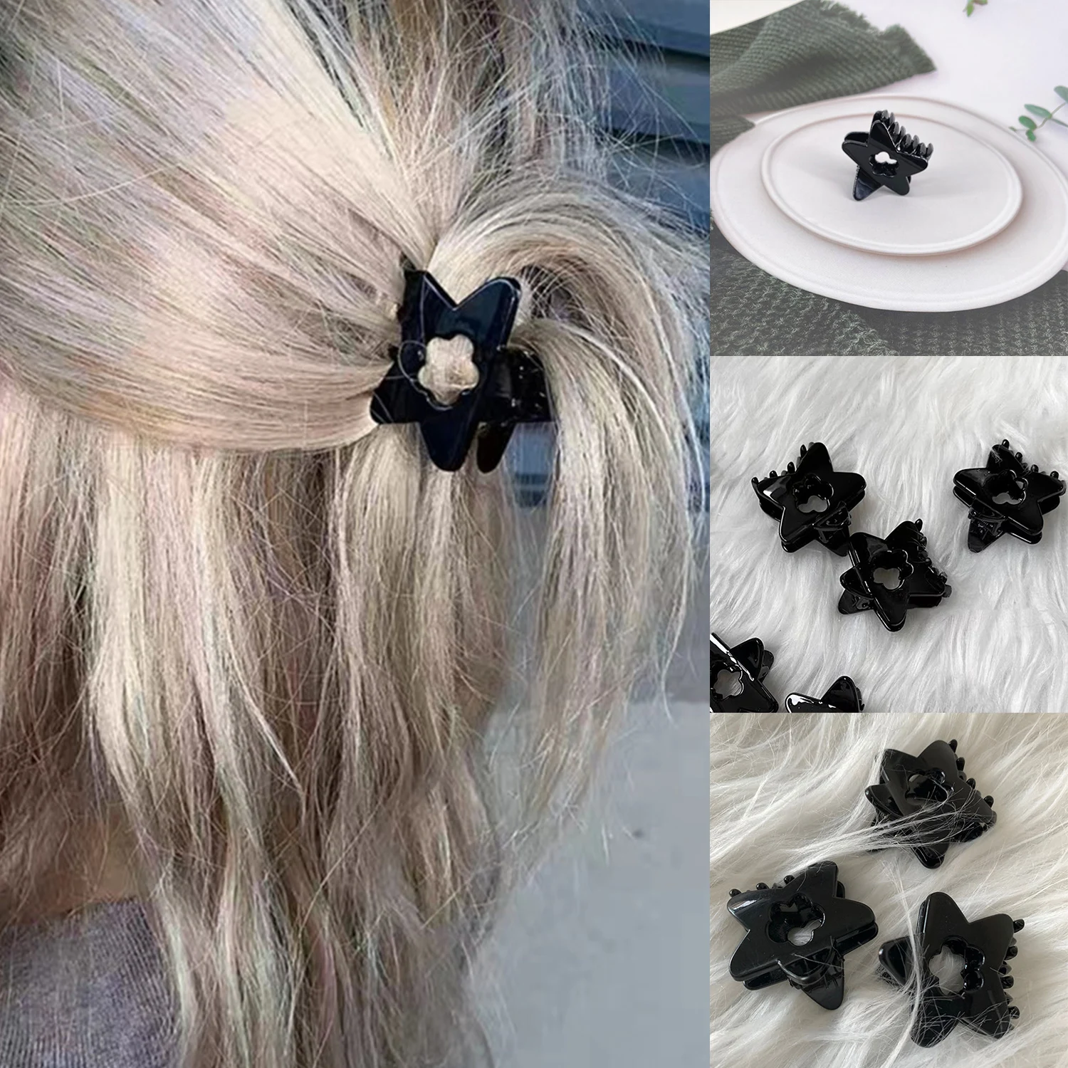 Black Pentagram Star Hair Clip For Women Harajuku Y2k Hair Accessories Sweet Trend Aesthetics Mini Hollow Flower Hair Claws Gift