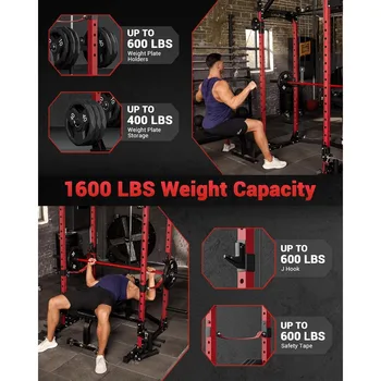 Power Cage MultiFunctional Power Racks for Home Gym with Cable Crossover System 1600LBS Weight Capacity Fitness Squat Rack for 3