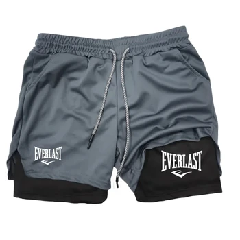 Men Running Shorts 2 in 1 Double-deck Sport Shorts Sportswear Gym Fitness Short Pants Training Jogging Bottom Men's Clothing 1