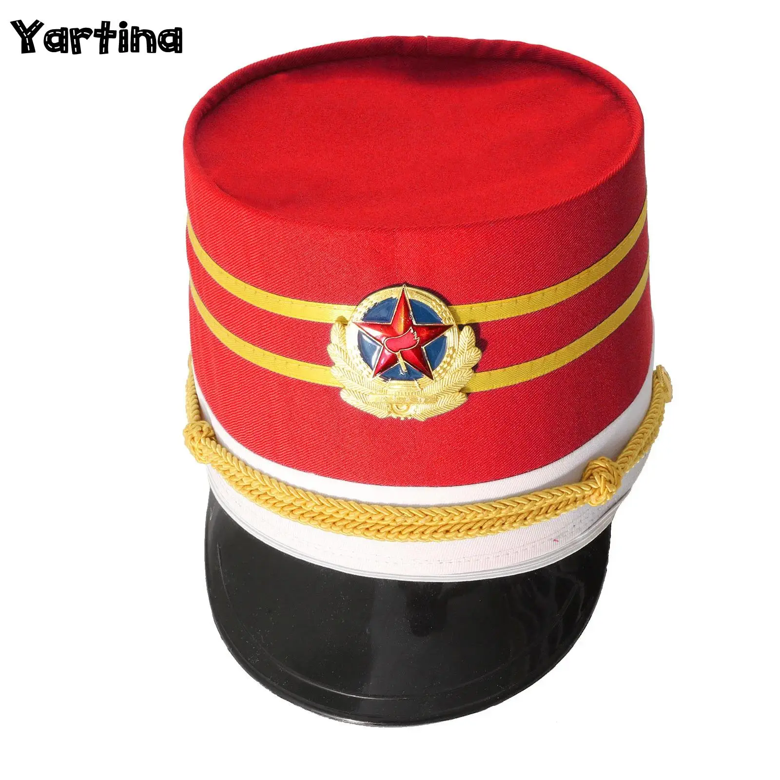 Children Drum Band Major Hat Stage Performance Soldier Confetti Cap Hat Marching Band Drummer Cosplay Predator Costume Cap women cosplay hat