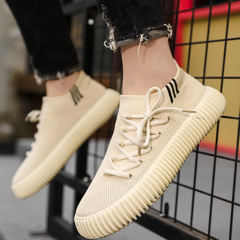 

Trendy Men's Sneakers Fly Weaving Mesh Breathable Thick Bottom Loafers Solid Color Casual Flats Zapatillas Fashion Hombre