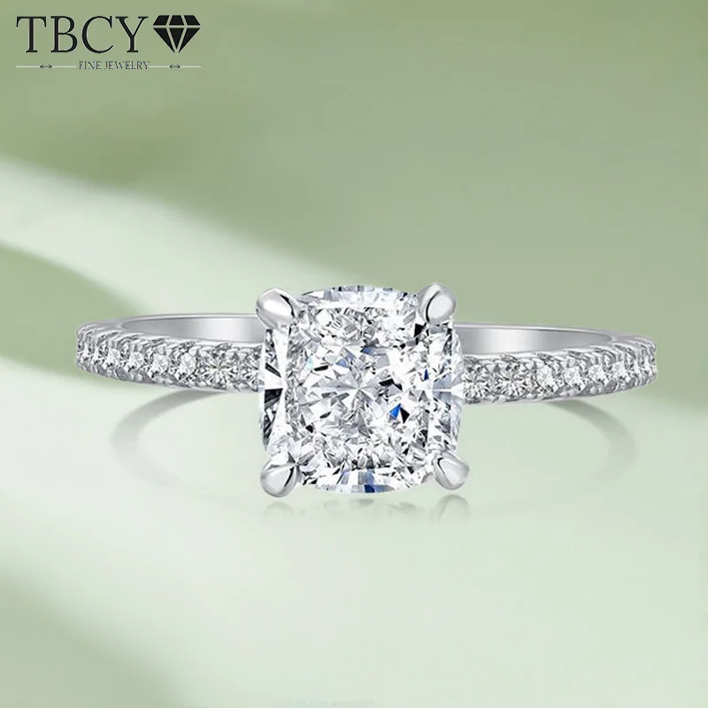 

TBCYD 1/2/3CT Cushion Cut D Color Moissanite Rings For Women S925 Silver Lab Diamond Engagement Wedding Band Fine Jewelry Gifts