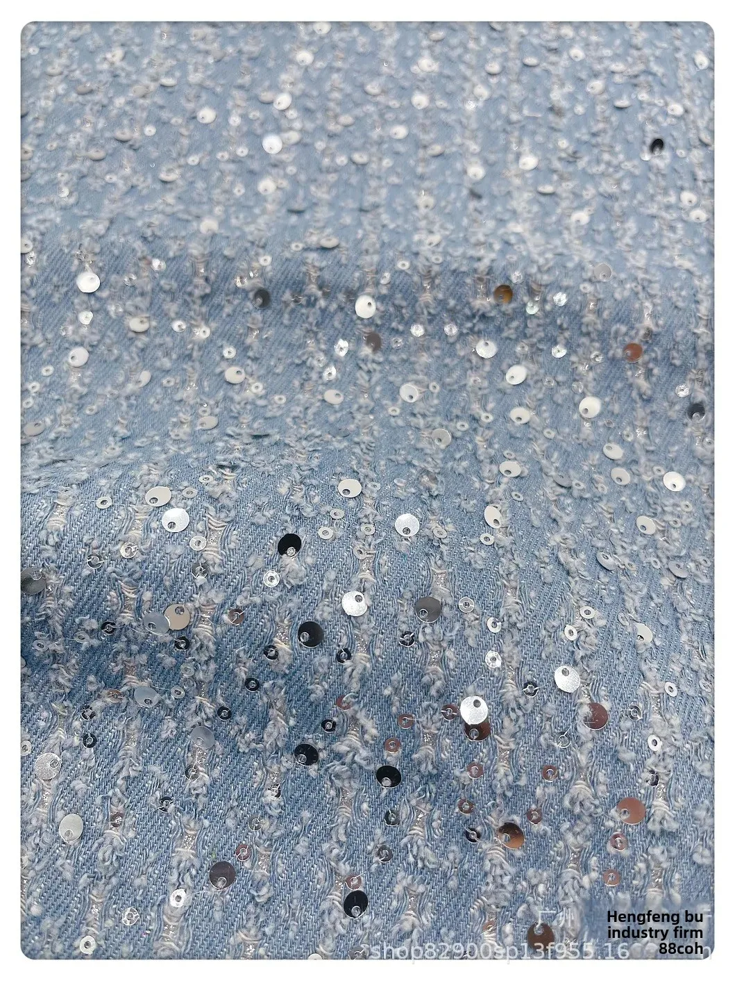 Thick Washed Embroidered Sequin Denim Fabric for Designer Clothes Bags Jackets Skirts And Shoes Customizable Clothing Materials