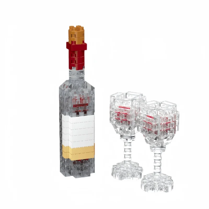 KNEW BUILT Rotwein Cola Innovatives Essen Micro Mini Bausteinspielzeug – Endloser Kindheitsspaß, tragbar und mühelos zum Zusammenbauen