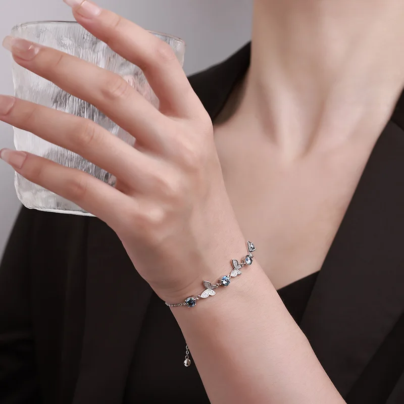 TBCYD 5mm Moissanite Exquisite Dancing Butterfly Bracelet For Women Sterling Silver 925 Sparlking Chain Link Birthday Gift