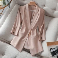 2022 Summer Solid Color elegancka zielona marynarka w stylu Casual, cienka kurtka damska koreański styl V-neck damski garnitur oficjalny płaszcz 3