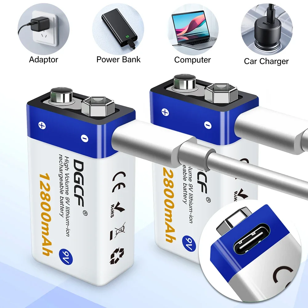 

Rechargeable 9v battery USB 12800mAh 6F22 Micro for Smoking Battery Multimeter Microphone Toy Remote Control KTV