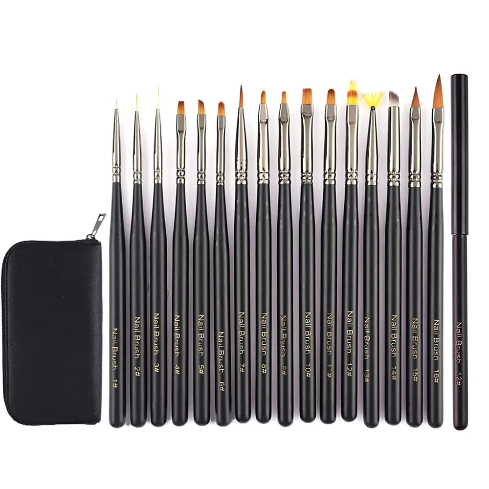

16PCS Professional Nail Art Brushes Set 3D Painting Acrylic Brushes with Case UV Gel Line Drawing Pens Nail Design Manicure Tool