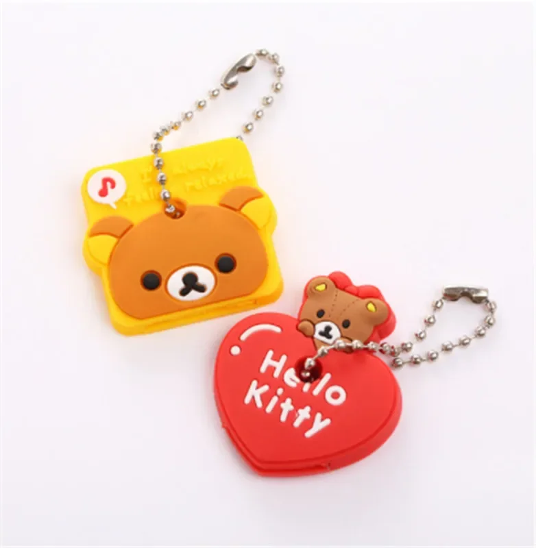 Key Caps Covers 2PCS Cute Cartoon Shape Silicone Key Cover Keys Holder Bag Kawaii Soft Silica Gel Protective Key Protection Case for Teen Girls