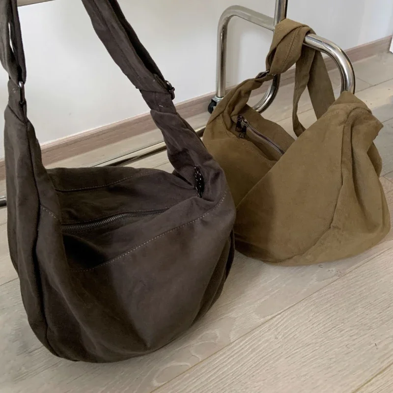 Retro Autumn and Winter Dumpling Bag Shoulder Bag Unisex Handbag Large Capacity Canvas Bag Harajuku Idle Sle Tote Bags for Women
