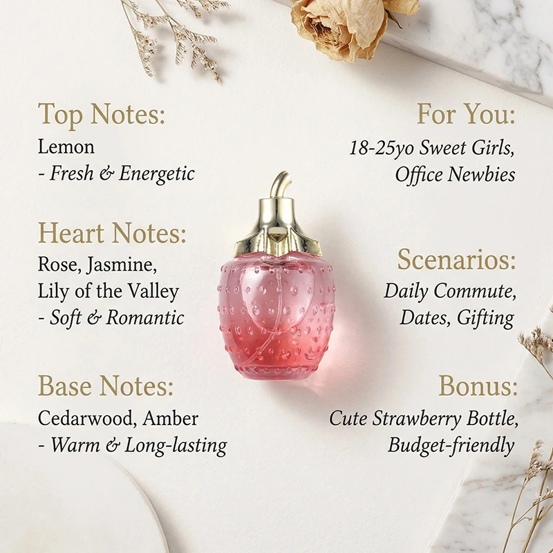 Eau de toilette de morango para mulher perfume rosa jasmim âmbar_voghion.com