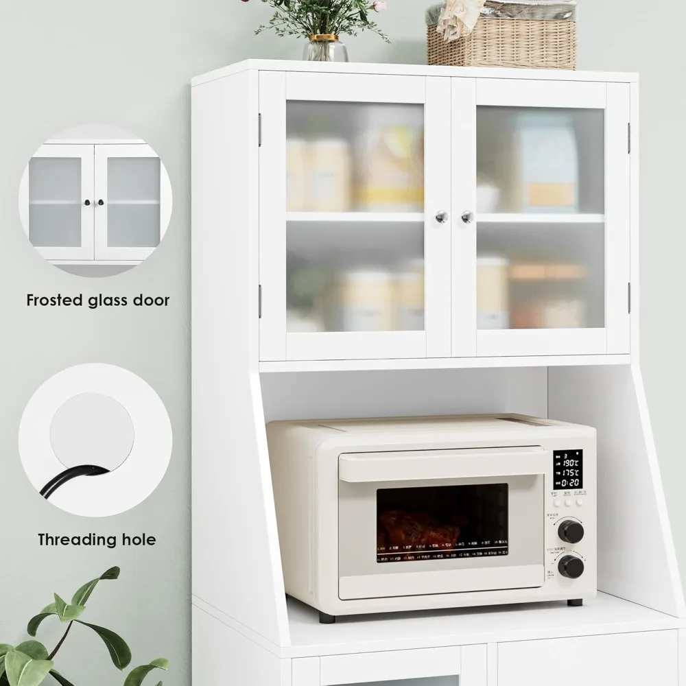 64'' kitchen pantry storage cabinet, tall kitchen storage cabinet with microwave stand, hutch cabinet with adjustable shelves, f