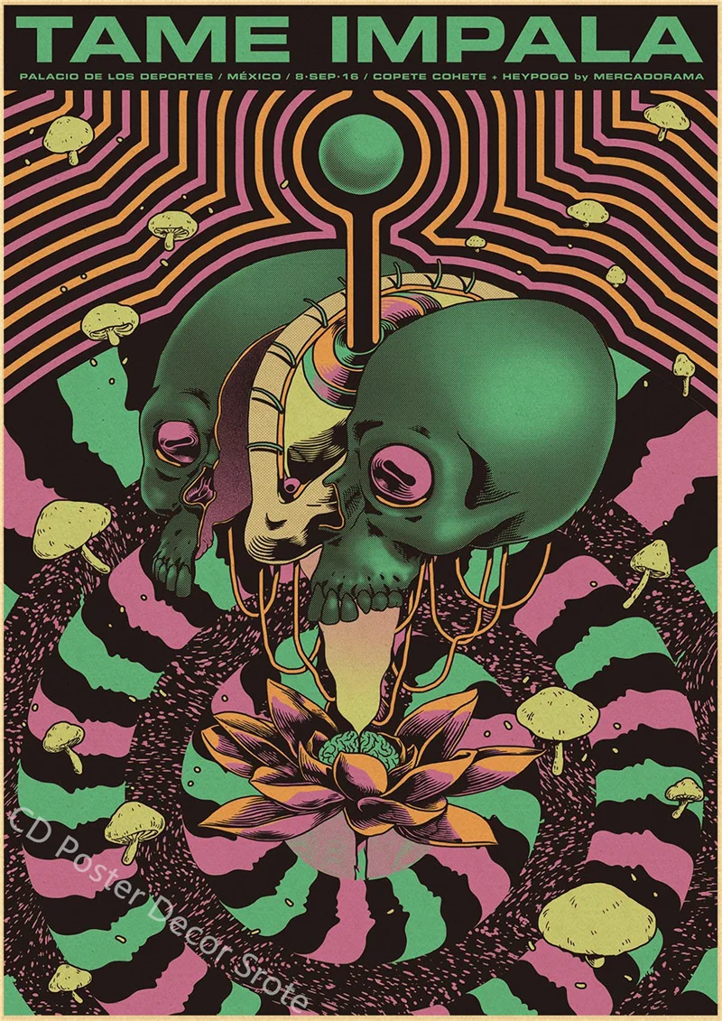 Tame Impala-Póster psicodélico, banda de música Rock, carteles de papel  Kraft, decoración Vintage para el hogar, Bar, cafetería, pintura de pared  de arte estético - AliExpress, image size:800x1131