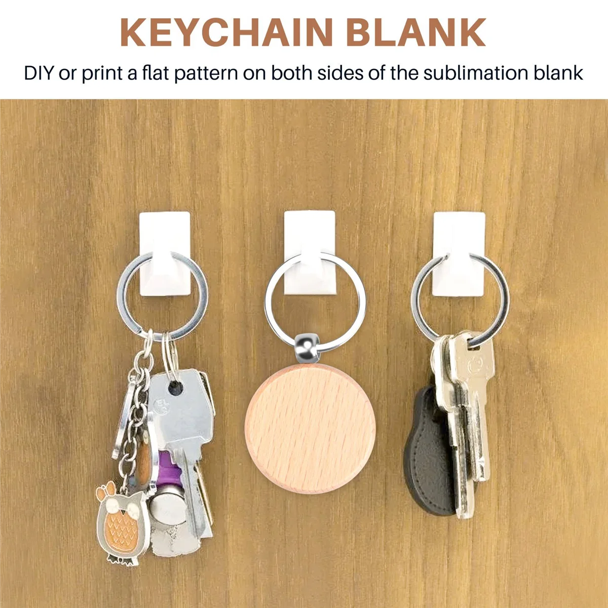 100Pieces Wooden Keychain Blanks Bulk Round Wood Engraving Blanks Unfinished Wooden Key Ring Key Tag B 3