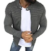 Autumn Sports Casual Men Jacket Men's Pleats Slim Stripe Fit Jacket Zipper Long Sleeve Coat Cardigan Coat 2