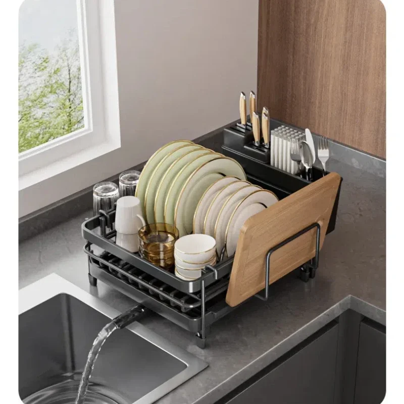 Multifunctional Dish Rack for Kitchen Counter Large Dish Drainer with Drainboard Storage Rack Kitchen Dish Drying Rack 3