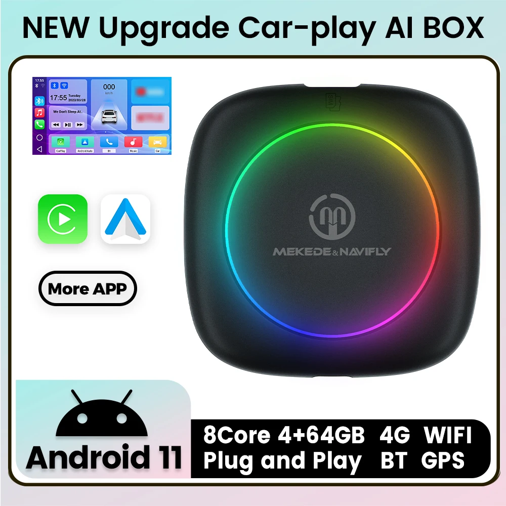 

Wired to Wireless Apple Carplay Ai TV Box Android Auto Adapter 8 Core 4G 64G Android 11 fit For YouTube Netflix IPTV Waze Tiktok