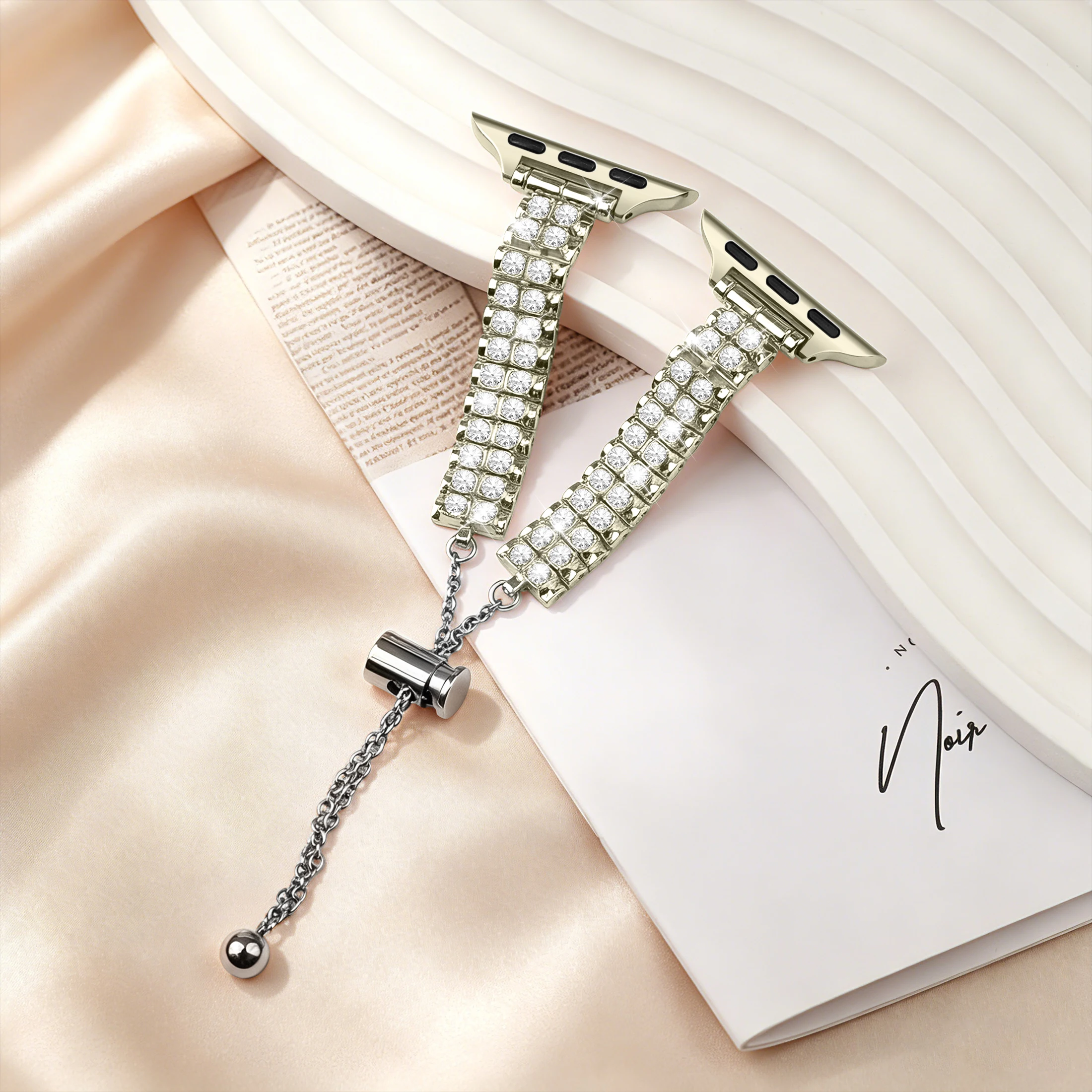 Elegant Shiny Diamond Metal Band - Adjustable Luxury Bracelet Strap, Available in 5 Colors