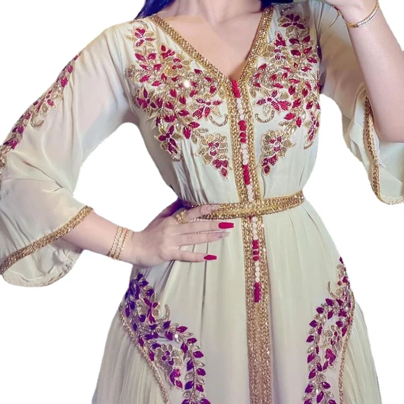 Luxury Eid Muslim Dress for Women Ramadan Arabic Abaya Islamic Evening Party Jalabiya Marocain Clothes Turkish Moroccan Kaftan