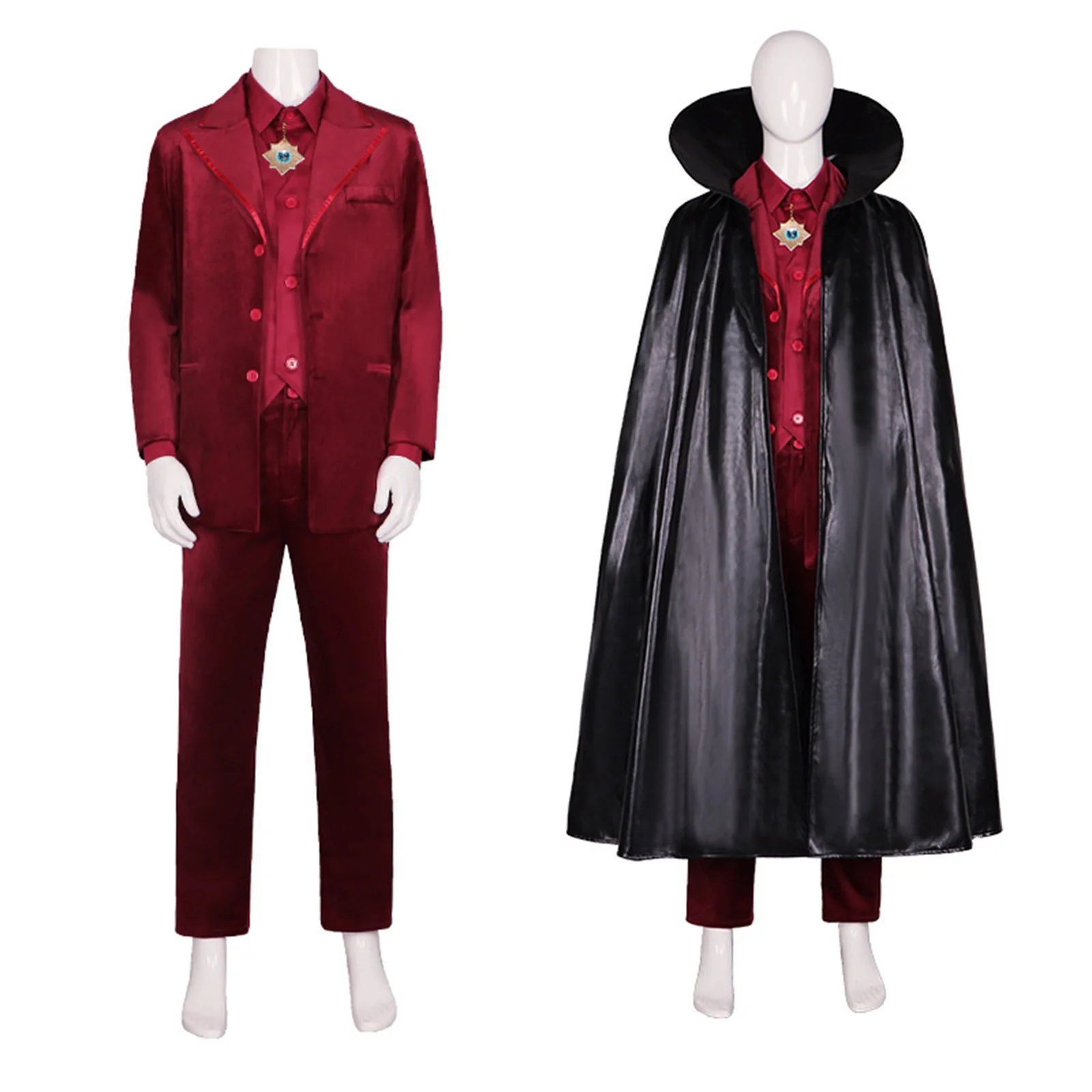 

Movie Cos Men Adult Renfield Dracula Cosplay Costume Burgundy Red Uniform for Party with Long Cloak Halloween