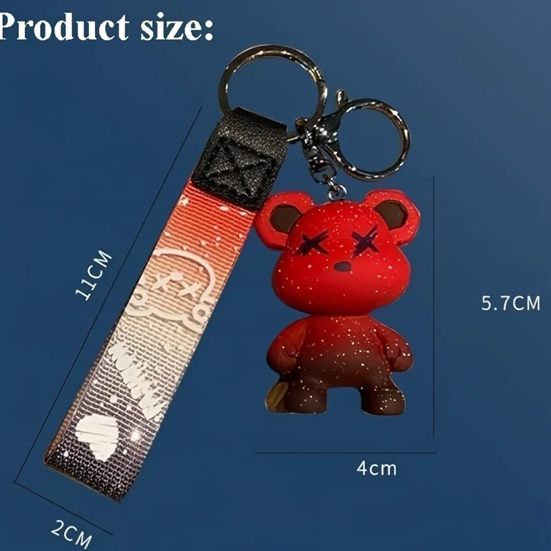 Cute cartoon bear keychain with shiny stars - durable iron key ring