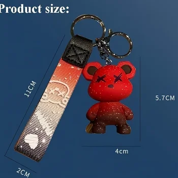 Cute cartoon bear keychain with shiny stars - durable iron key ring