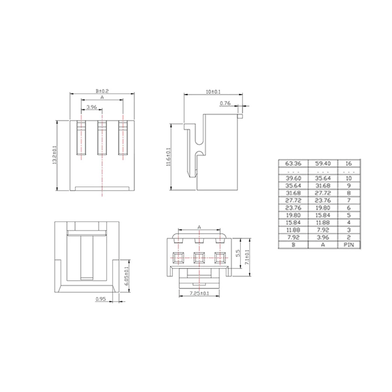 50Pcs VH 3.96MM 2P 3P 4P 5P 6P 7P 8P 9P 10P Female Housing Terminals VH3.96  2 3 4 5 6 7 8 9 10 Pin Connector - AliExpress