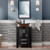 24" Black Bathroom Vanity with Tempered Glass Sink,Modern Bathroom Vanity Cabinet, Pop Up Drain Included,Mirror Not Included 1