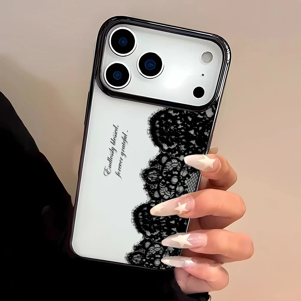 รูปสินค้า เคส iPhone ลายลูกไม้สีดำ วัสดุ PC แข็ง ปกป้องพร้อมสไตล์