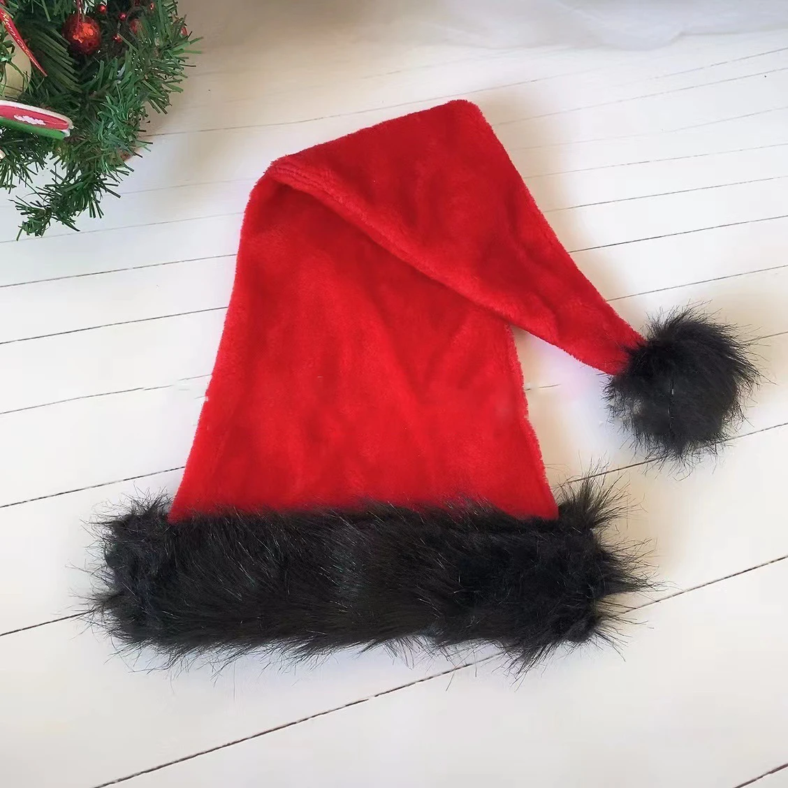 Red Black Color Matching Plush Hat 75cm Christmas Hat Xmas Cap Children Adult Plush Santa Claus Party Decoratio christmas beanie hat