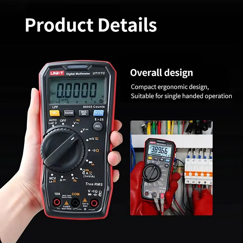UNI-T Professional Digital Multimeters UT117C AC/DC Voltmeter Ammeter Electrician Tester True RMS Ohm Frequency Meter Bluetooth