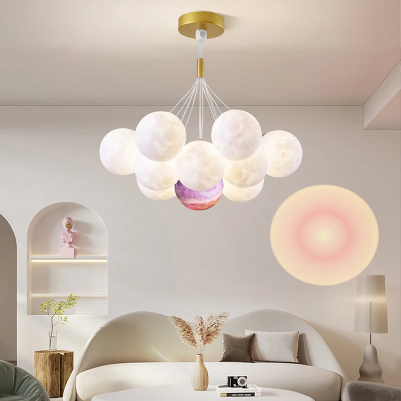 

LED Lights 3D Printed Moon Ceiling Chandeliers Lustres White Balls Romantic Hanging Lamps Home Decoration for Living Room Decor