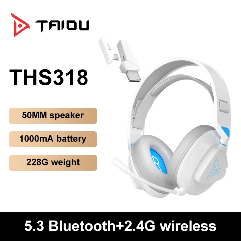 Taidu White Ths318 2.4G Cuffie Wireless Bluetooth 5.3 Con Microfono Cuffie Sem Fio 50Mm 1000Mah Scelta Del Giocatore Per Ps4 Ps5