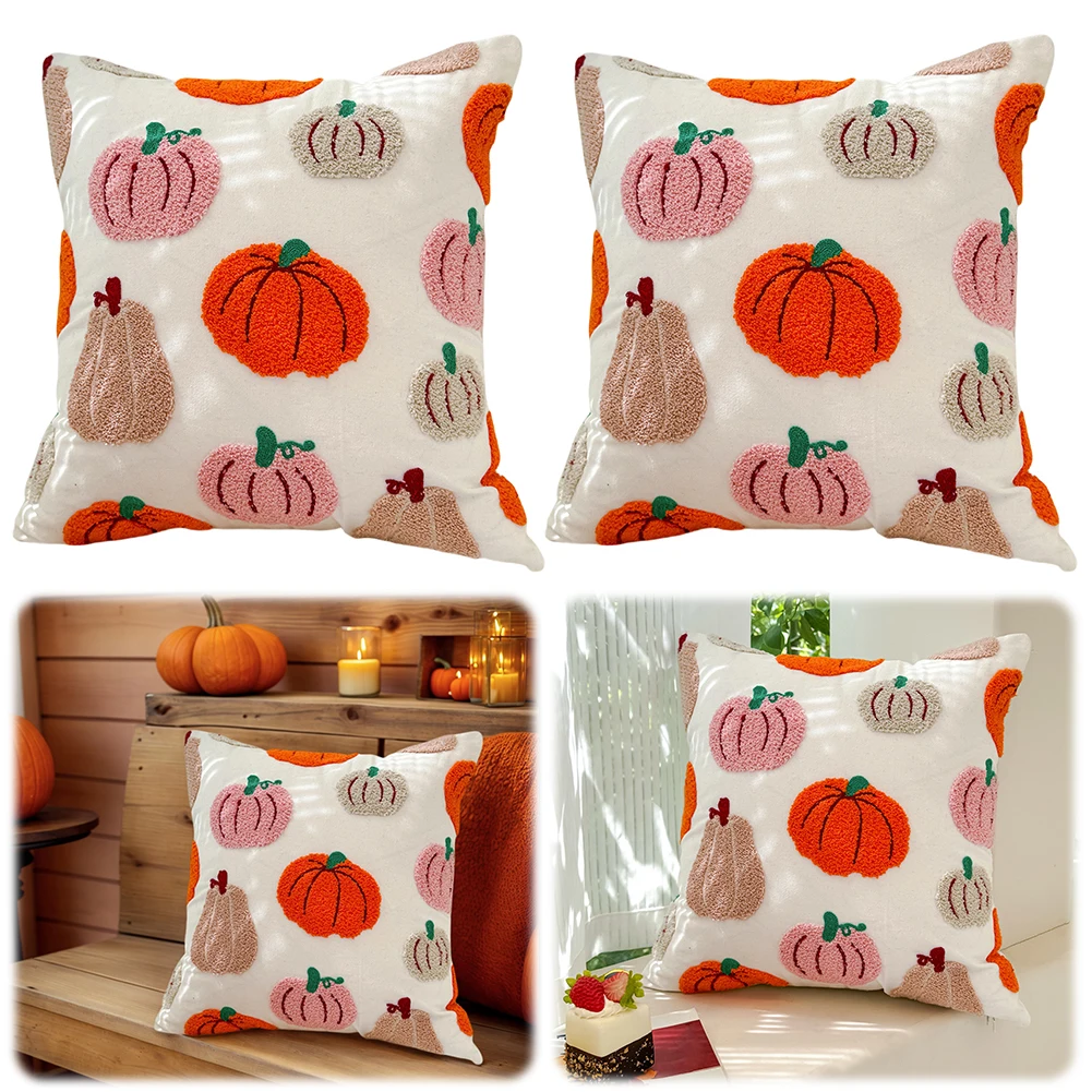 1/2PCS Halloween Ghost Pumpkin Pillowcase 45*45cm Washable Embroidered Pillow Cover Halloween Decor for Sofa Couch Living Room