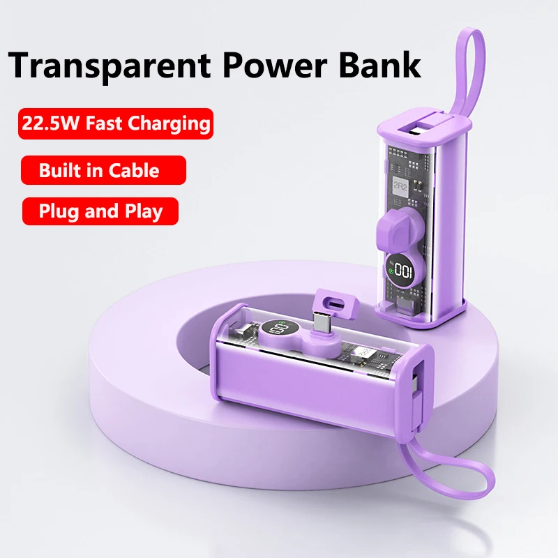 

Transparent Power Bank 5000mAh 22.5W Fast Charging Powerbank Portable External Battery Charger for iPhone Huawei Xiaomi Samsung