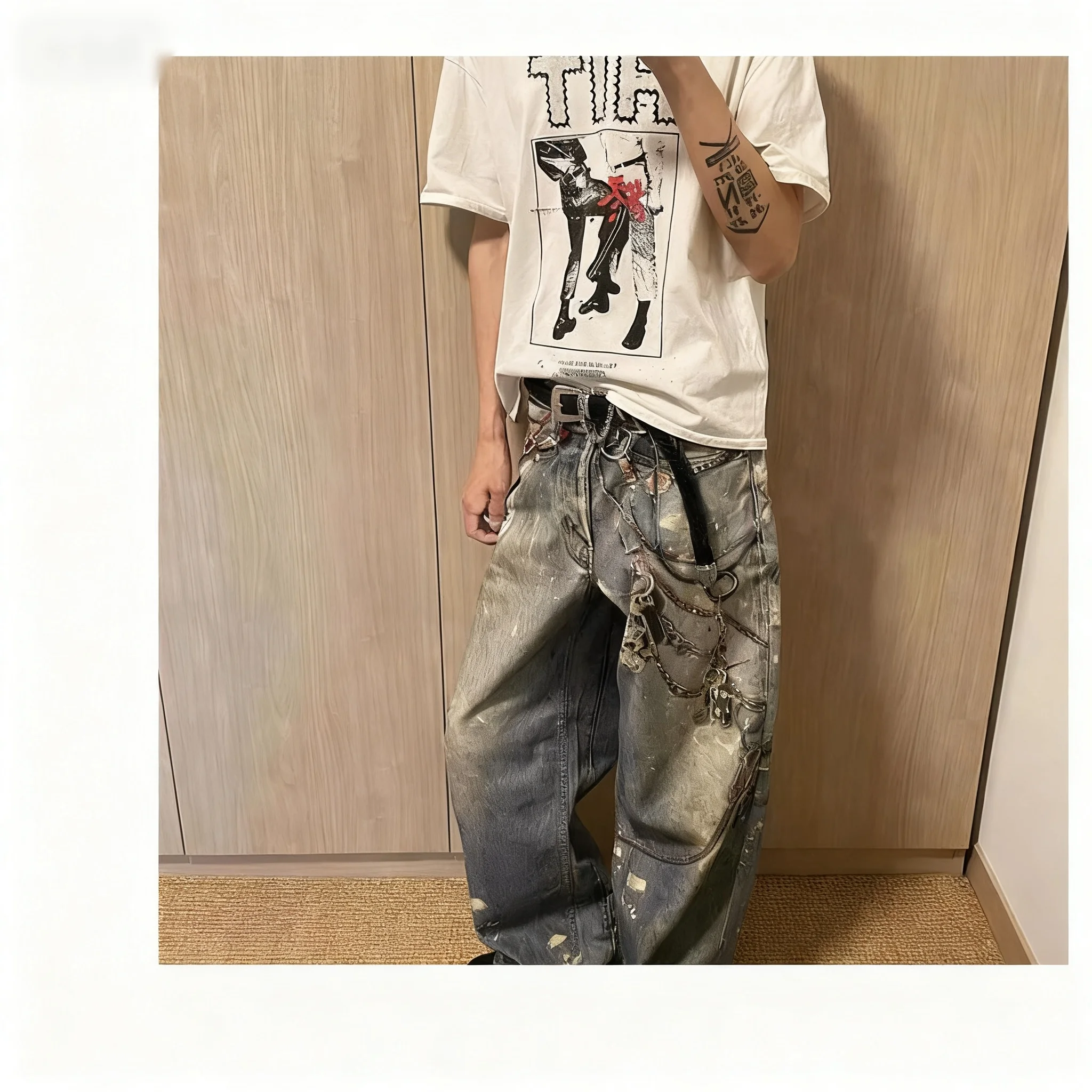 2022 Herbst und Winter neue Herren-Jeans mit Digitaldruck, lockere, lässige Herren-Persönlichkeit mit geradem Bein in vielseitiger Modemarke – Detail 8