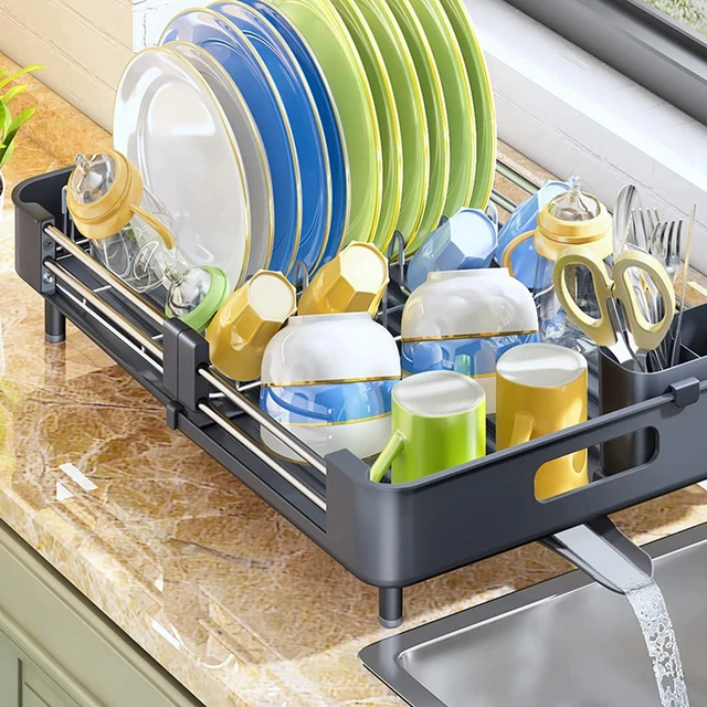 Expandable Dish Drying Rack,Dish Drainer Counter with Drainage