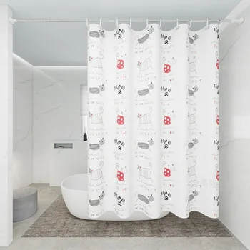 Tenda divisoria per bagno stampata con piccolo gatto selvatico carino e divertente, tenda da doccia per bagno, pratica divisoria per bagno e shiel 1