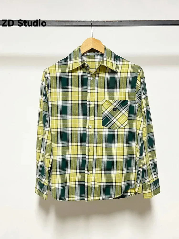 

[ZD Studio] Niche 2023 Spring And Autumn New Plaid Lapel Casual Shirt Cotton Top Coat Star With The Same Style