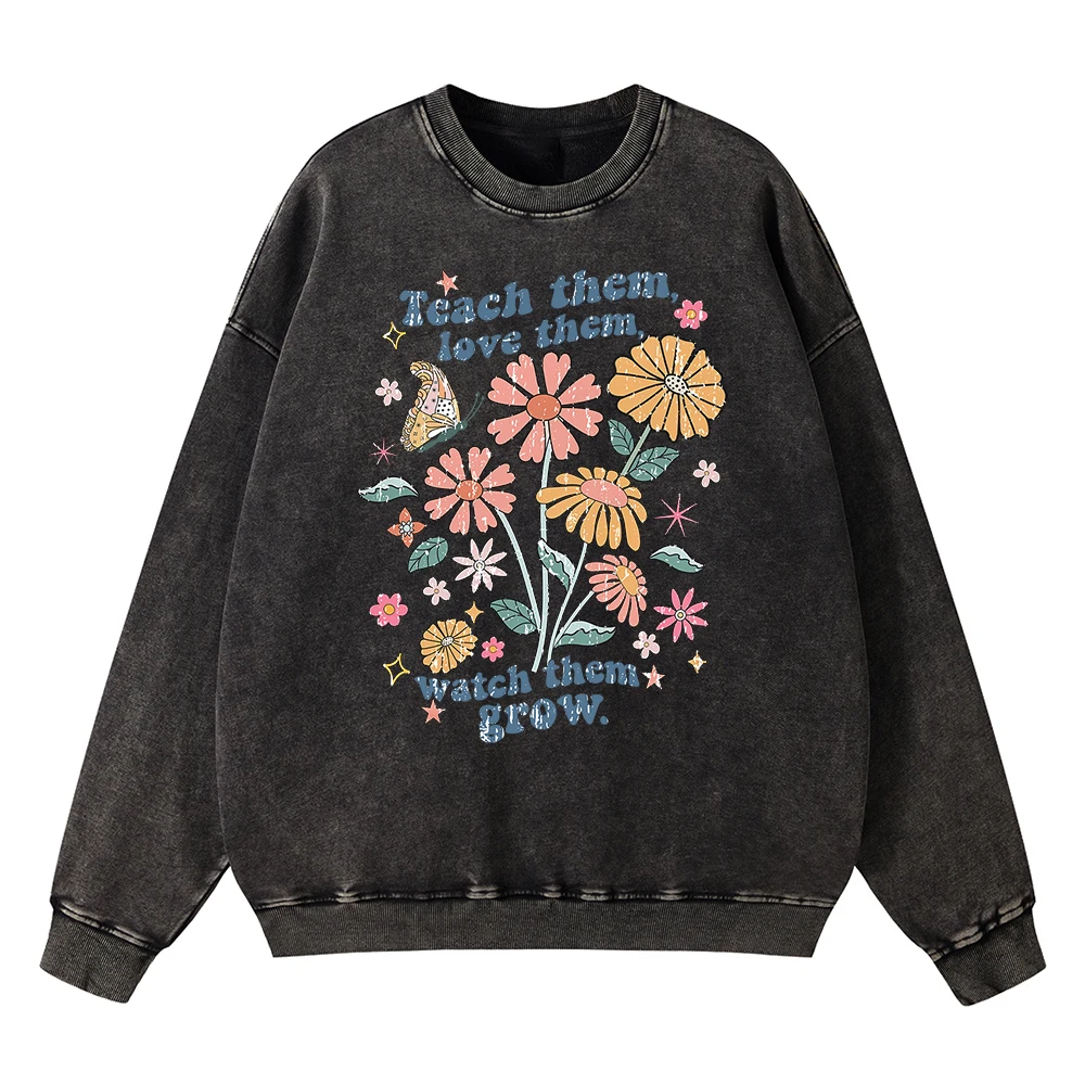 Sudadera con capucha vintage desgastada lavada Enséñales a amarlos, míralos crecer Sudadera con capucha para hombre, moda de otoño, sudadera de algodón cálida, ropa con capucha