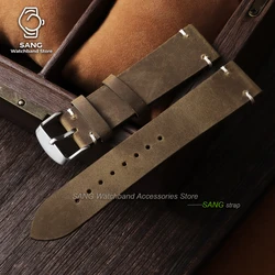 Vintage Oil Wax Crazy Horse Leather Watch Strap - Multiple Sizes Available - 22mm (Dark Brown)