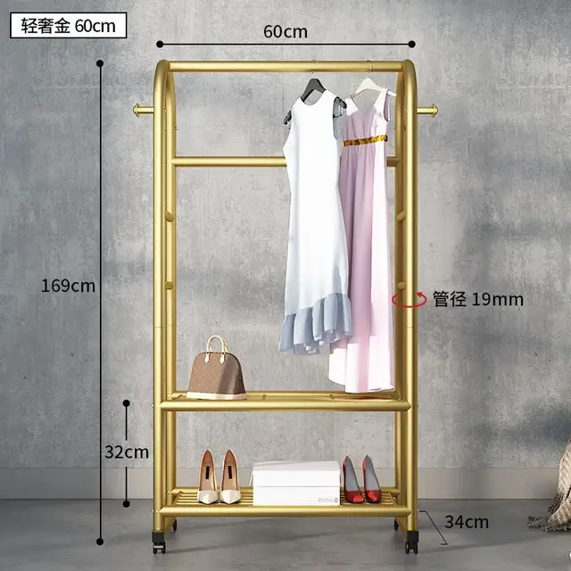 Clothes Rack Coat Rack Stand Floor Hanger Simple Clothing Rack Furniture Wardrobe Hat Stand Clothes Rack Stand Storage Shelves 60cm-Gold