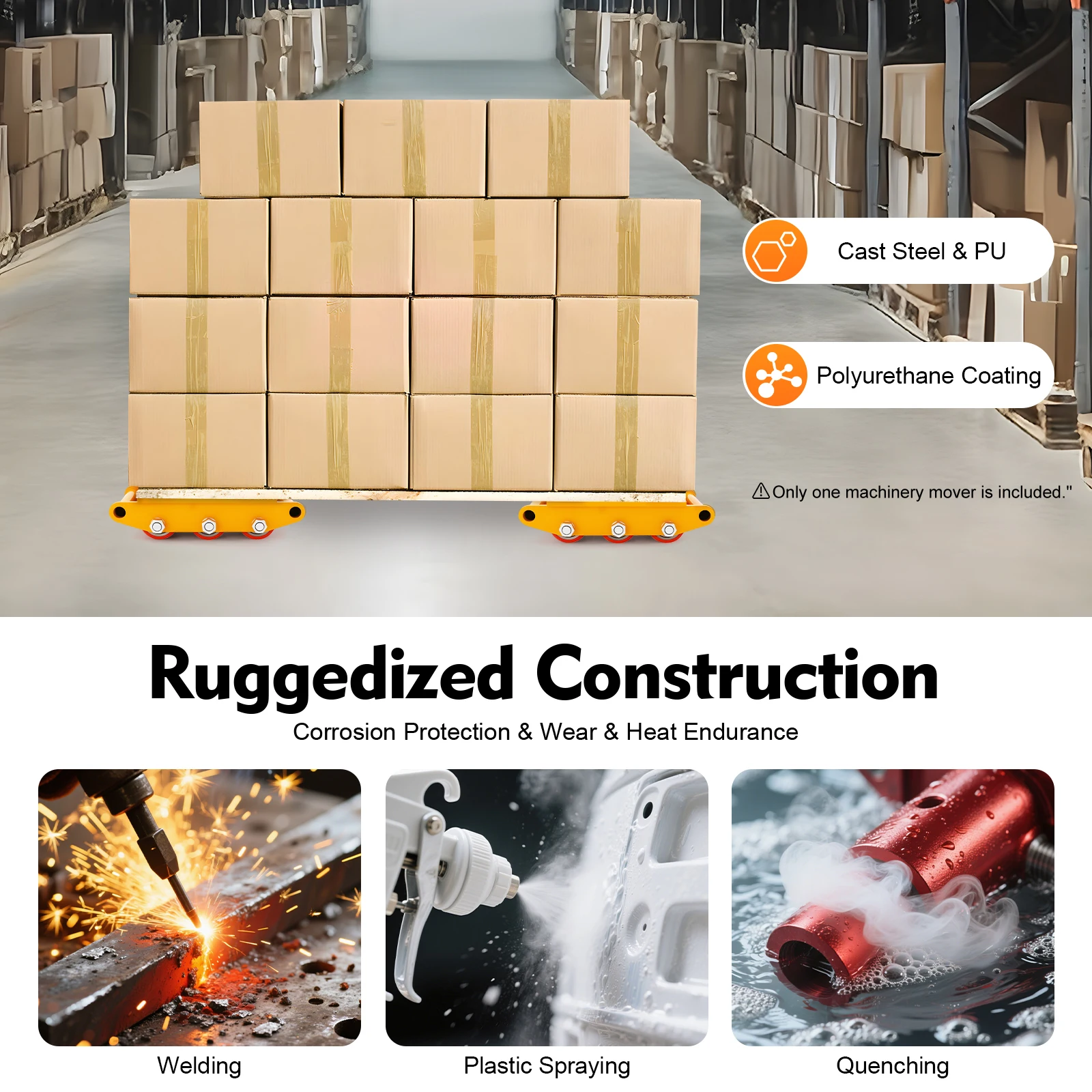 Heavy Duty Machinery Mover 8T Load 6 PU Wheels 43 Balls for 360° Rotation Steel PU Construction for Equipment Furniture Moving
