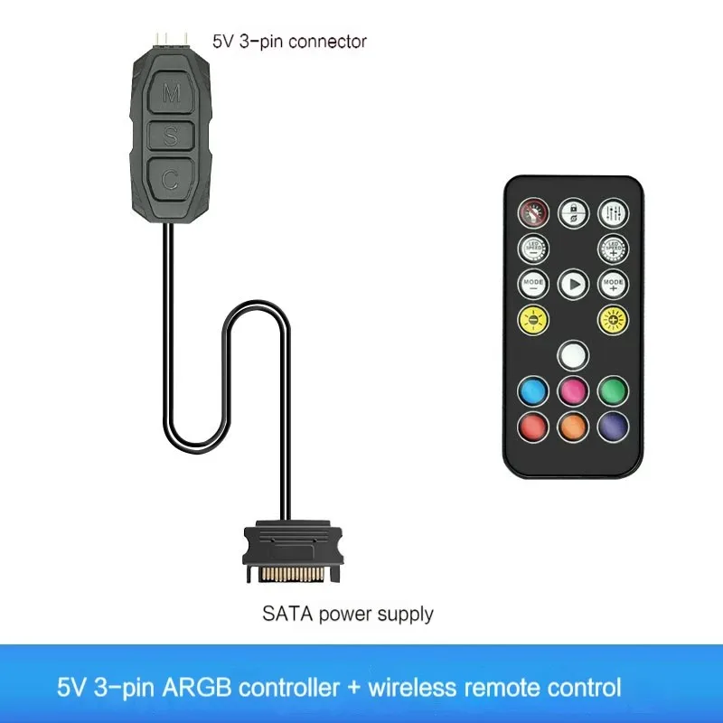 ตัวเลือกสินค้า ตัวควบคุมแสง ARGB สำหรับพัดลม PC 5V 3PIN SATA