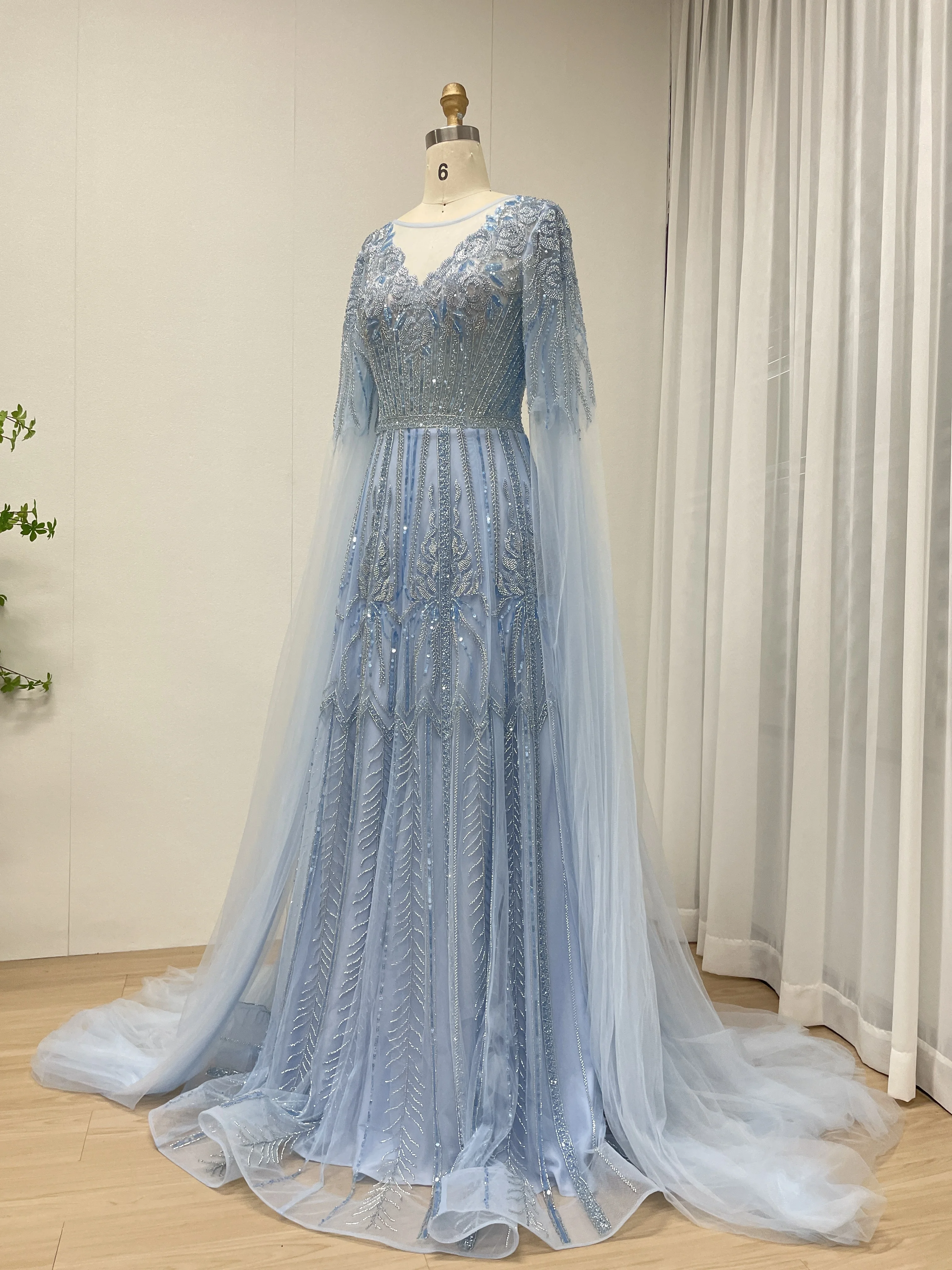 MYMB Luxuriöses, elegantes, rosafarbenes, perlenbesetztes arabisches Abendkleid in A-Linie mit Cape-Ärmeln für Damen, formelle Party-Abschlussballkleider, individuell MB40377 – Detail 13