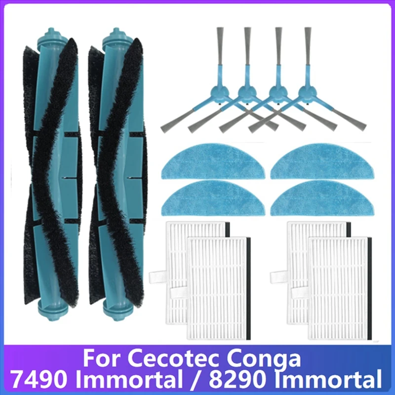 Main Side Brush HEPA Filter Mop Pads For Cecotec Conga 7490 Immortal / 8290 Immortal Series Vacuum Cleaner Accessories