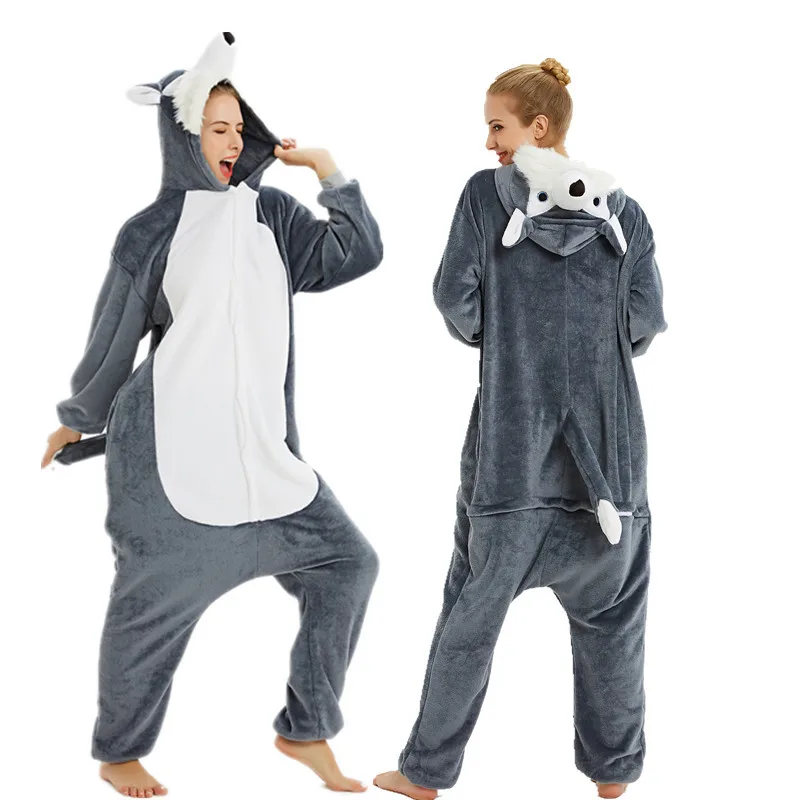 Cute Cartoon Panda Pajamas Winter Kigurumi Onesies Hooded Adults Women Animal Unicorn Nightie Fleece Sleepwear Overalls Jumpsuit