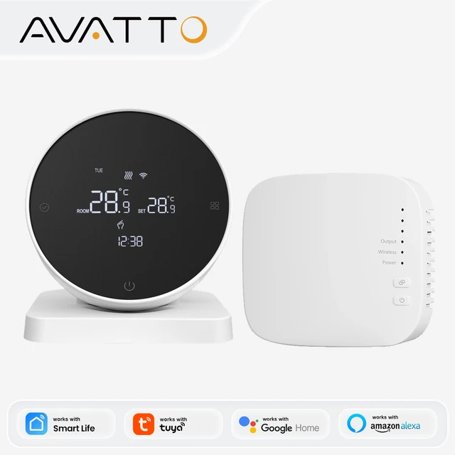 AVATTO WiFi Smart Thermostat，RF Wireless Receiver Temperature Controller ，For Water Gas Boiler Support Tuya Alexa Google Home