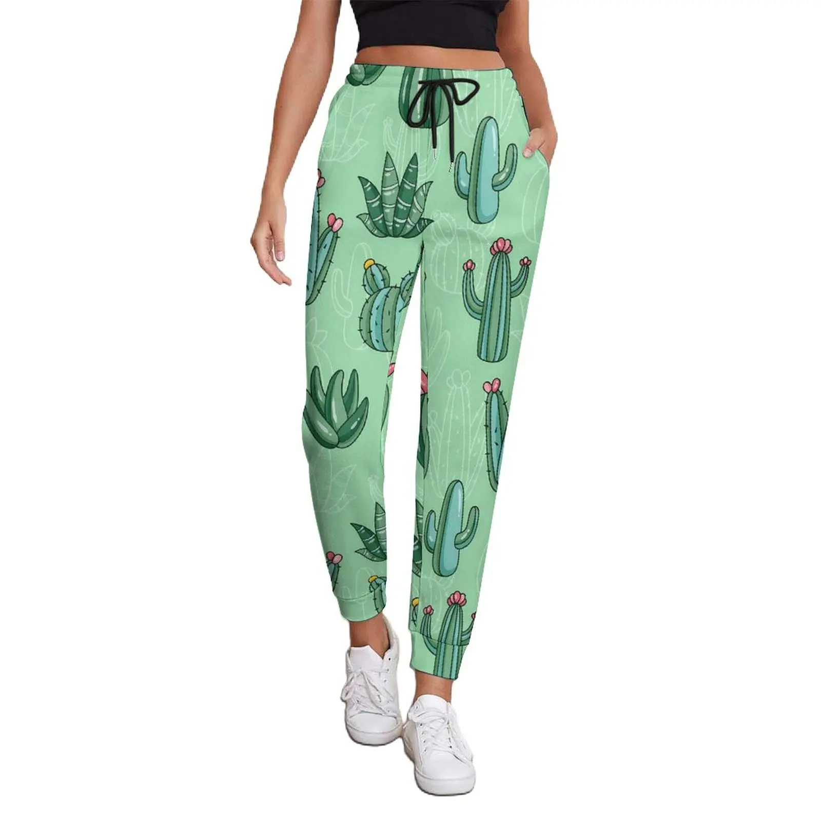 

Cute Cactus Baggy Pants Women Pink Floral Print Casual Sweatpants Spring Printed Hippie Oversized Trousers Gift Idea